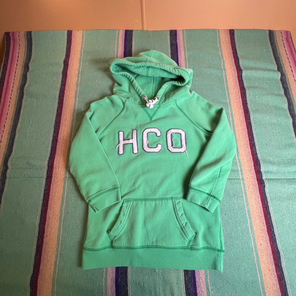 Hollister Hoodie Womens Medium Green HCO Applique Raglan Graphic Sweatshirt